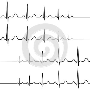 Set icons symbol death resurrection, vector, symbol heartbeat attenuation and resuming of the heart beats