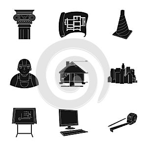 A set of icons on the theme of construction and architects. Builders, architects, and subjects for construction