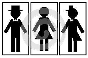 Set of icons for toilet and bathroom of different sexes, public toilet for men and women