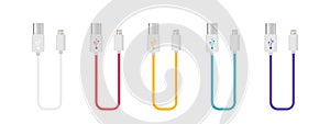A set of icons for the USB cable of the smartphone charger. Vector illustration