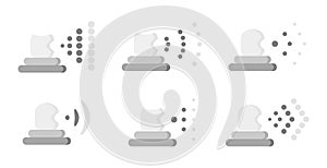 Set of icons with variants of spray atomization image from a spray gun in various ways.