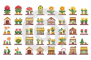 A set of icons for a website or an online store, a web banner on the theme of gardening, plant seedlings, sale of