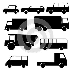 Set of icons with wheeled vehicles