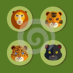 Set of icons with wild animals. Big cats