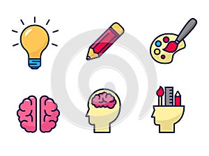 Set of idea and creativity icons with colorful designs