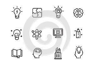 Set of idea and thinking icons in line style