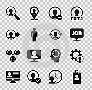 Set Identification badge, Head hunting, Speech bubble with job, Create account screen, User of man, Magnifying glass for