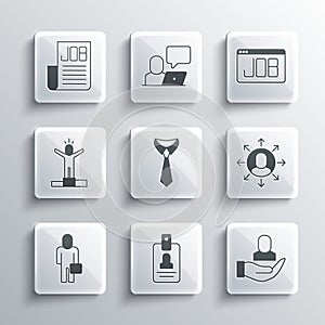 Set Identification badge, Worker, Multitasking manager working, Tie, Businessman, Productive human, Search job and icon