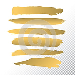 Set if Gold Paint Brushes set on White Transparent Background.