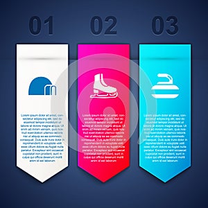 Set Igloo ice house, Skates and Stone for curling. Business infographic template. Vector