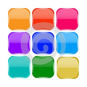 A set illustration of 9 colored glossy button icons