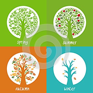 Set of illustration of apple trees in the circle