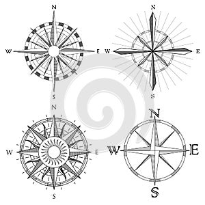 Set illustration of artistic compass.