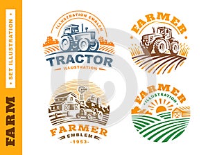 Set Illustration farm logo on dark background