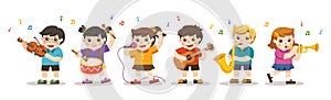 Set Illustration of Kids Playing Musical instruments.