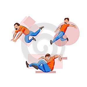 Set illustration of man slipping falling in wet floor