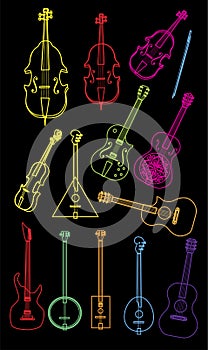Set of illustration of stringed musical instruments