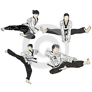 set illustration vector logo tekwondo modern kick