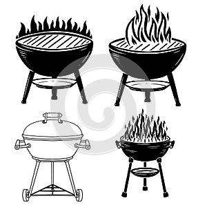 Set of illustrations of bbq grill. Design element for emblem, sign, menu