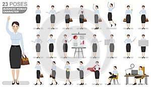 Set of illustrations of a business woman character in different poses.