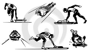 Set of illustrations of competitions in Luge skeleton.