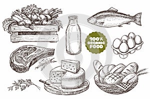 Set of illustrations of farm products.