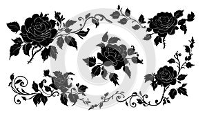 A set of illustrations featuring a rose silhouette.