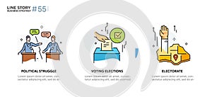 Set of illustrations icons elections, voting. debits, electorate photo