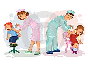 Set illustrations of little children vaccinations