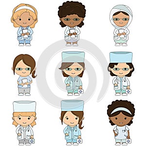 Set Illustrations medical personnel, doctor, nurse, health, medicine