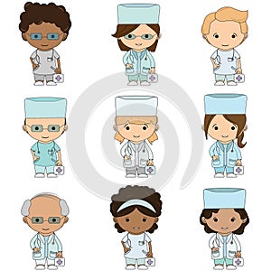 Set Illustrations medical personnel, doctor, nurse, health, medicine