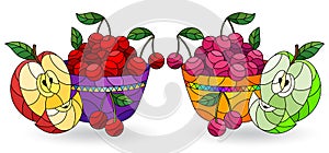 Stained glass illustration with still lifes, fruit in a bowl isolated on a white background photo