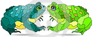 Set of illustrations in the style of stained glass with toads , animals isolated on a white background