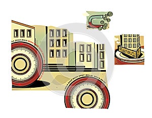 Set of illustrations on the theme of the crisis in the construction industry. Mortgage. Financial crisis. Illustration