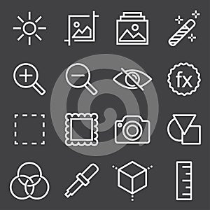 Set of Image Settings Related Vector Icons.