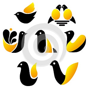 Set of images of birds, simple symbols