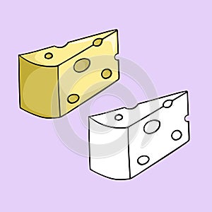A set of images, a bright yellow triangular piece of cheese, vector cartoon