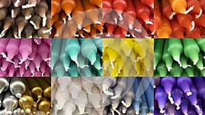 Set of images of cylindrical candles in various colors