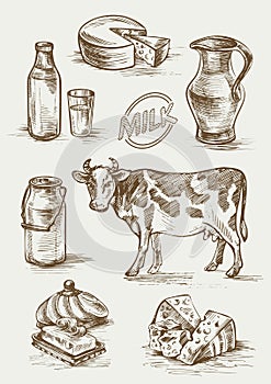Set of images of dairy products.