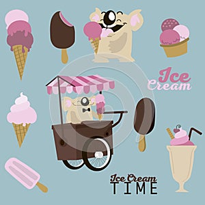 Set of images with ice-cream and koala