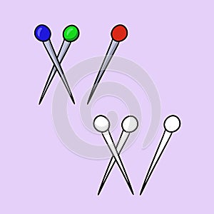 A set of images, a set of metal pins for a seamstress, a vector cartoon