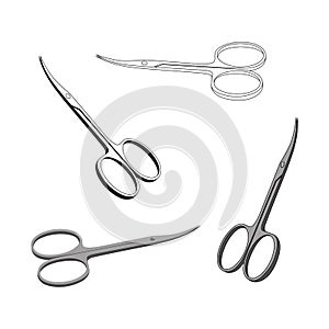 Set of images of nail scissors. Vector illustration