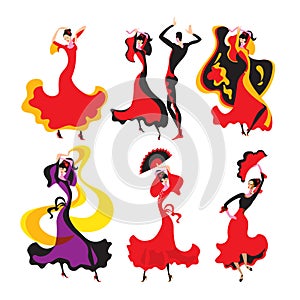 Set of images of spanish dancers