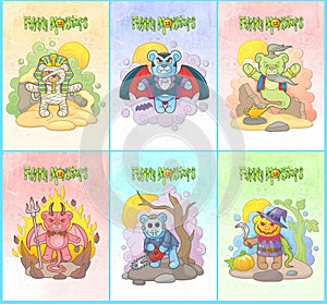 Set of images of teddy bears monsters