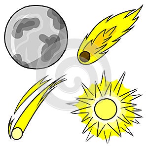 A set of images on a white background with various cosmic bodies, illustrations isolated on a white background