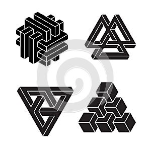 Set of impossible shapes, black icons