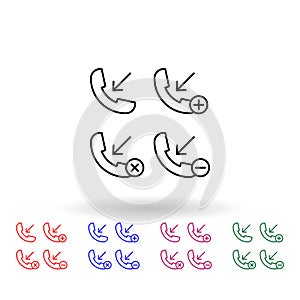 Set of incoming call multi color icon. Simple thin line, outline vector of phone icons for ui and ux, website or mobile