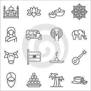 Set of India Symbols line vector icons.