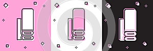 Set Indian textile fabric icon isolated on pink and white, black background. Roll, mat, rug, cloth, carpet or paper roll
