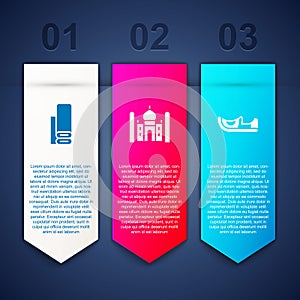Set Indian textile fabric, Taj Mahal and shoes. Business infographic template. Vector